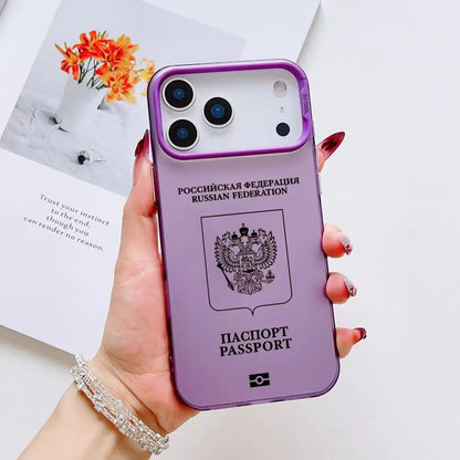 Russia Passport Design Phone Case For iPhone 17 16 15 14 13 12 11 Pro Max Air Colorful Matte Laser Aurora Shockproof Phone Case