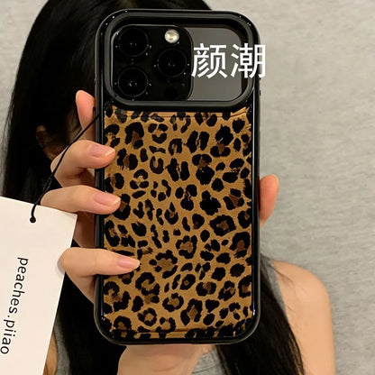 Ins Korean Style Brown Leopard Print Leather Shockproof Protective Phone Case For iPhone 17 Air 16 15 14 13 12 11 Pro Max Cover