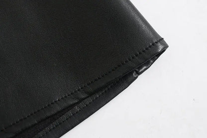 Women's PU Leather Long Sleeve Mini Dress with Buttons