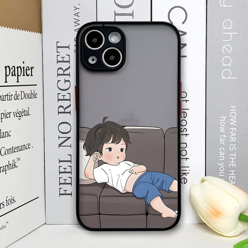 Creative Cartoon Boy Girl Paired Couple Phone Case for iPhone 17 16 Pro Max 15 14 13 12 11 XS MAX X XR 7 8 14 16 Plus Hard Cover