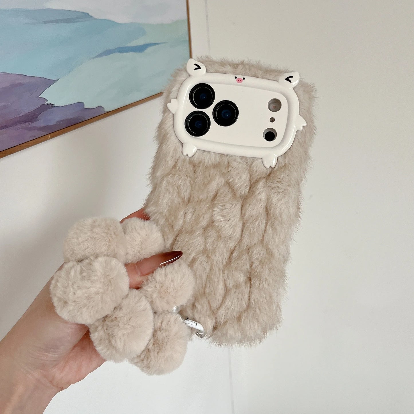 Adorable Pig Plush Shell for 17 pro max 16pro 15plus 14 13 Grid Smooth Soft Plush Cover Cute Animal Design Protective Case