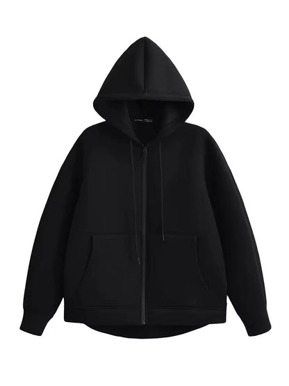 HH Autumn Women Gray Jacket With Hood Long Sleeve Big Pocket Zipper Jacket Coat Woman Loose Casual Outerwear Coat Tops