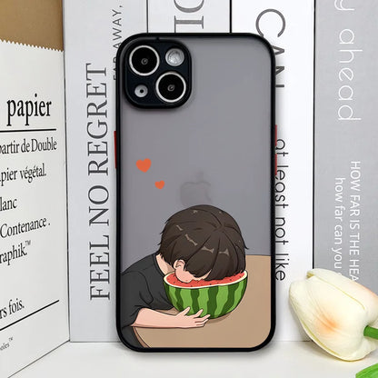 Creative Cartoon Boy Girl Paired Couple Phone Case for iPhone 17 16 Pro Max 15 14 13 12 11 XS MAX X XR 7 8 14 16 Plus Hard Cover