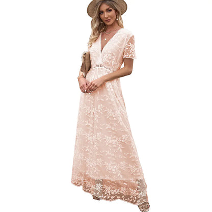 Summer Lace Hollow Long Dress for Women - Chic & Elegant