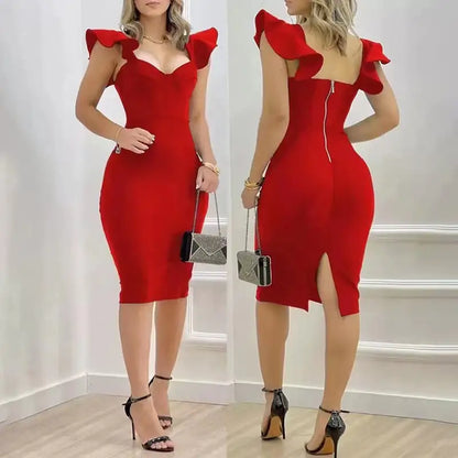 Elegant Solid Color Hip-Hugging Dress for Women