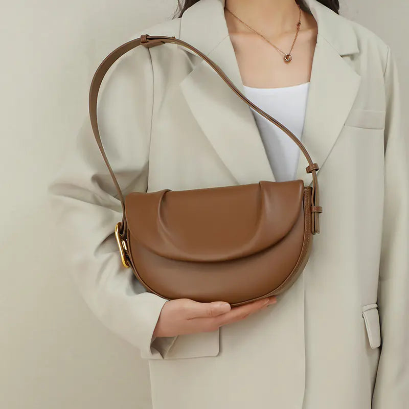 Cowhide Pleated Underarm Saddle Bag for Women