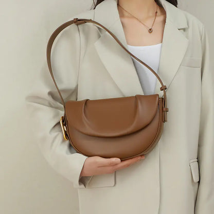 Cowhide Pleated Underarm Saddle Bag for Women