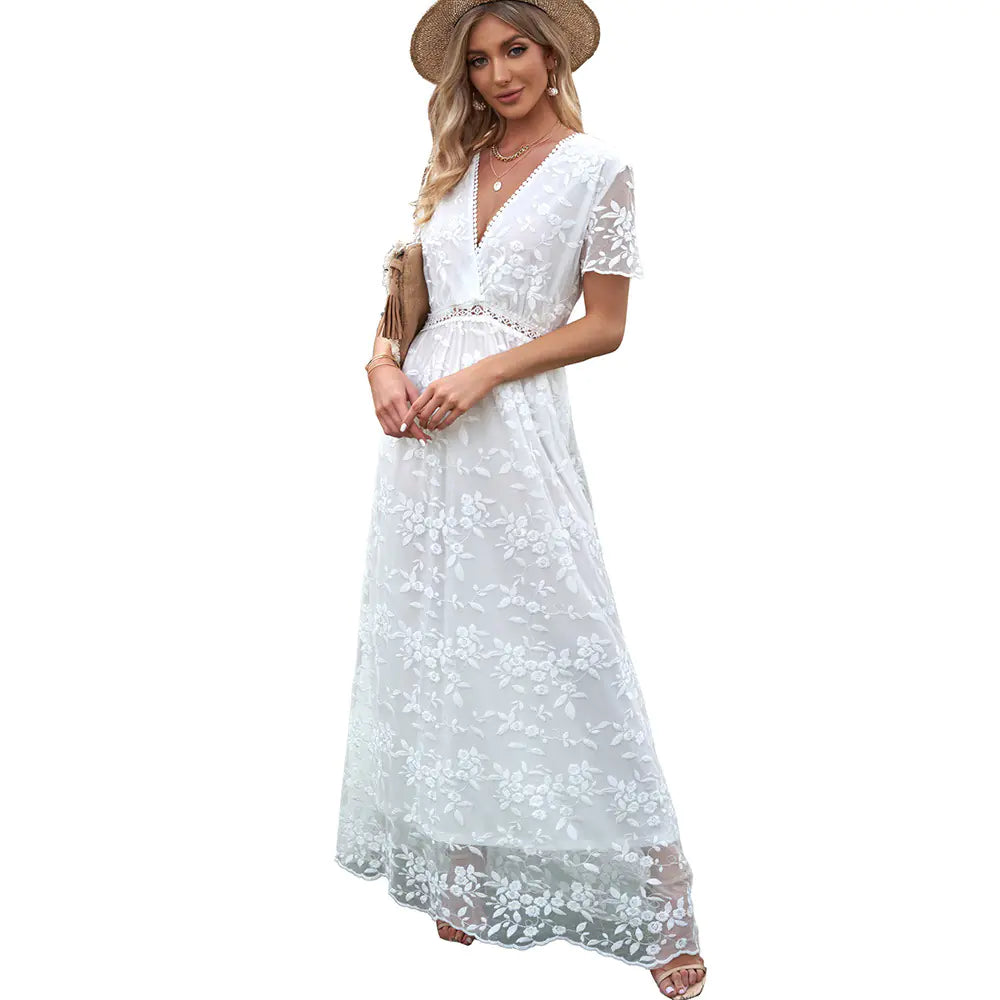 Summer Lace Hollow Long Dress for Women - Chic & Elegant