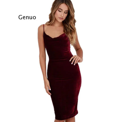 Elegant Backless Velvet Midi Dress for Women