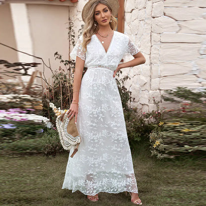 Summer Lace Hollow Long Dress for Women - Chic & Elegant