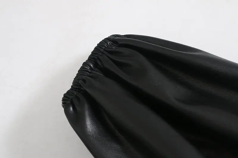 Women's PU Leather Long Sleeve Mini Dress with Buttons