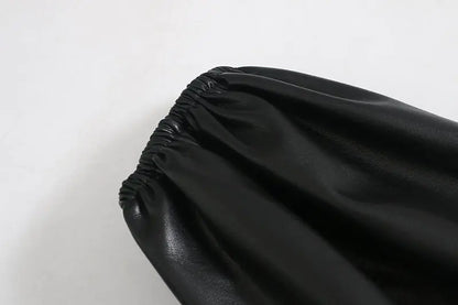 Women's PU Leather Long Sleeve Mini Dress with Buttons