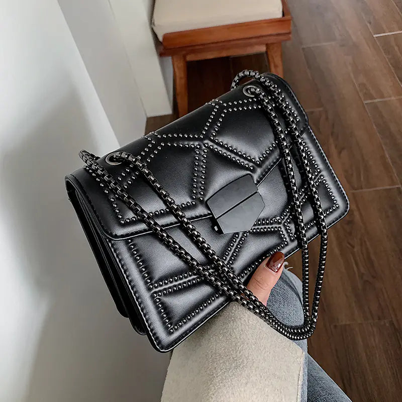 Black Chain Shoulder Messenger Square Bag for Women